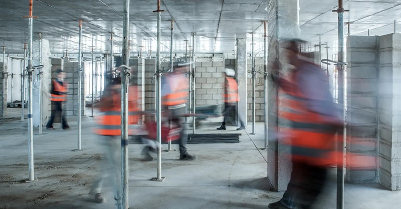 Construction workers in a building